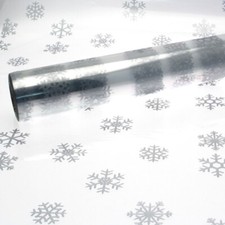 Large Silver Snowflake Cellophane Christmas Pattern 1M - 50 Metres Gift Wrapping