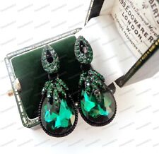 BEAUTIFUL ART DECO STYLE green EMERALD STUDDED RHINESTONE DROP VINTAGE EARRINGS