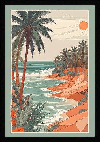 Vibrant tropical beach - tropical, framed