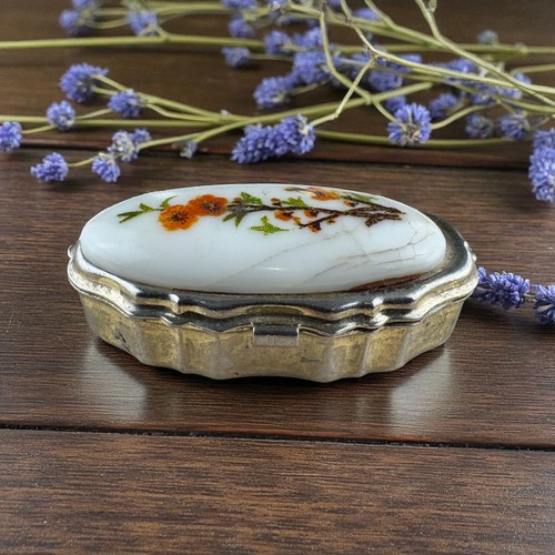 Vintage floral enamel pill box - enamel,