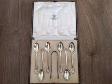 Goldsmith And Silversmith Co Solid Silver Tea Spoons and Sugar Tongs Boxed Set
