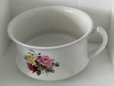 Vintage Porcelain Chamber Pot  With Pretty Garden Rose Transfer Wear.
