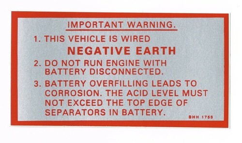 Negative earth label mgb - negative,