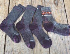 Perfect New SMART WOOL Purple Merino Fully Padded HIKING SOCKS M, UK 5 - 7.5 x 4