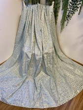 Light Blue Silver Frozen Voile & Curtains With Pelmet & Tiebacks Each 50”Wx82”D