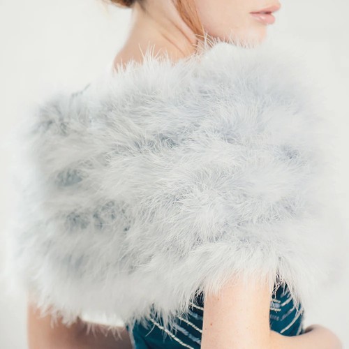 Silver grey feather stole wrap - silver,