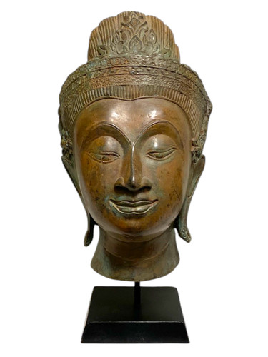 Thai bronze buddha head statue - thai,