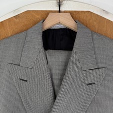 VTG Bachrach Suit Mens 40L Gray Houndstooth Double Breasted Wool Canvas 30x32