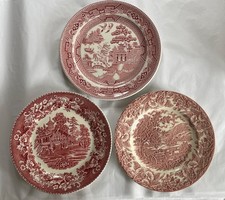 Job Lot 3 Vintage Pink Transferware Plates English Country Style Cottage Decor