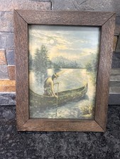 1917 Brown & Bigelow “Teyonah” Native American Woman Canoe Print in Oak Frame