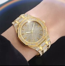 Mens Designer Bling Watch Luxury Gold Silver Diamond Rhinestone Iced Ice Out