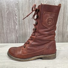 Red Or Dead Mid Calf Size UK 4 Brown Lined Lace Up Boots Warm Winter Side Pocket