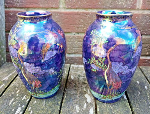 Pair maling pottery aquatic - pair,