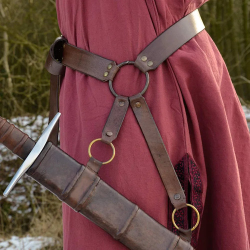Brown leather sword frog - leather,