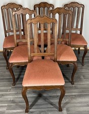 Chairs Vintage French Louis XVI Style Oak Upholstered Set of 6 Carved LOT 4005
