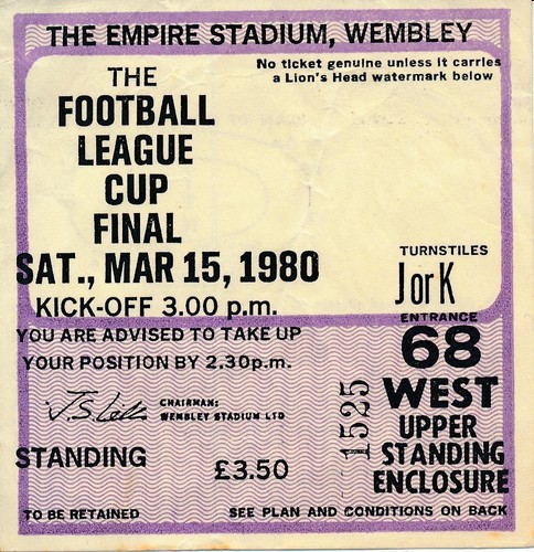 Ticket league cup final - ticket:, 1980