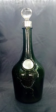 Antique Victorian Green Glass Whisky Bottle Decanter Silver Collar & Label 1897