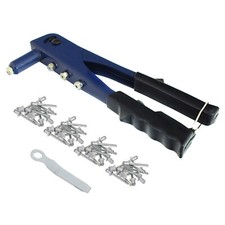 HEAVY DUTY HAND POP RIVETER TOOL 4 NOZZLE HEAD RIVET GUN + 75 ASSORTED RIVETS