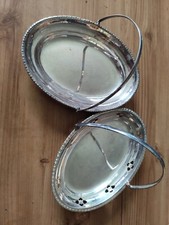 EPNS VINTAGE SILVER PLATED OVAL SWING HANDLED FRUIT/BREAD BASKETS ( Set Of Two)