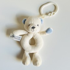 Sainsbury’s Play & Grow Cream Blue Teddy Bear Ring Rattle Plush Baby Pram Toy ?