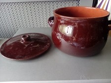 Vintage Glazed Stoneware Casserole Stew Stock Pot Earthenware Crock Pot 2-person