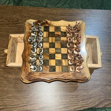 Vintage Handmade Hand Craft Mini Wooden Chess Table 8x8x3