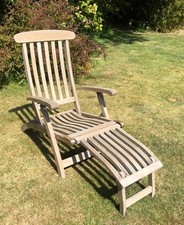 Barlow Tyrie Commodore teak steamer/ reclining lounger garden patio chair 