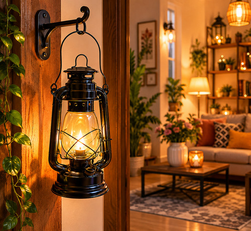 Vintage ship lamp flat - flat, black
