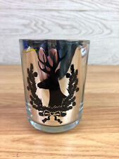 Mirrored Glass Candle Holder With Deer And Pine Design 4" Tall 