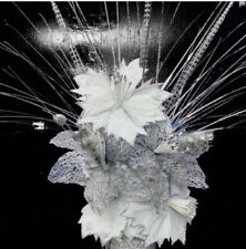 Silver & White Bunch Of 6 Artificial Flowers With Sliver Bloomer For Vase