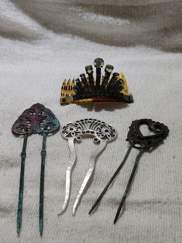 Antique metal hair combs - antique,