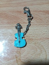 Small Blue Enamel  & Silver Colour Metal Violin Clip Keyring Musical Instrument