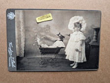 UNUSUAL OLD CABINET PHOTO GIRL DRESS HAT YOY PRAM DOLL PENZANCE CORNWALL BX 15