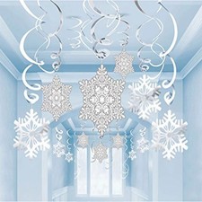 30PC Christmas Foil Ceiling Snowflake Decorations Wall Hanging Garlands Xmas Dec
