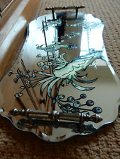 Vintage MIRROR Glass Tray Serving Drinks TROPICAL BIRDS Bevelled Edge 16 x 9"