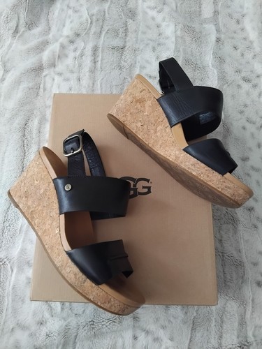Ladies ugg black leather wedge - ladies,
