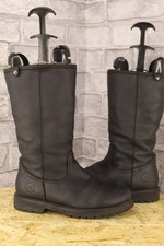 BLACK LEATHER FLEECE LINED PULL ON BIKER BOOTS SIZE 6 / 39 PANAMA JACK BAMBINA