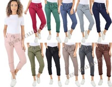 Womens Plain Stretch Magic Trousers Ladies Italian Comfy Joggers Pants
