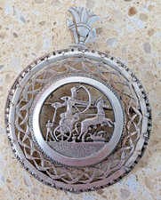 Silver, Vintage Egyptian Revival Large Pharoah with Bow Chariot Brooch / Pendant