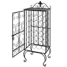 Vintage Metal Wine Rack Black Scroll Motifs Floor Free Standing Lockable Cabinet