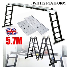 5.7M 14 in 1 Multi-Purpose Aluminium Folding Work Platform Large Folding Ladders