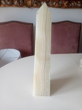 WHITE POLISHED MARBLE OBELISK TOWER FOUR SIDED  H 16.5" x L 3.5" Heavy 5.5 kg