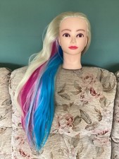 Hairdressing Practice Mannequin Training Blonde Head. Long Colourful Hair. VGC