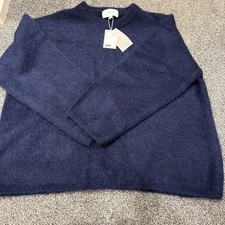 H&M Navy Blue Mohair Blend Crew Neck Oversized Jumper Sz L BNWT  