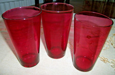 COLLECTORS'  VINTAGE CRANBERRY GLASS TUMBLERS / BEAKERS x THREE