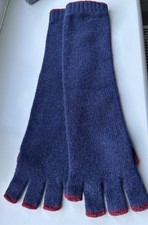 Brand New Brora Womens Navy Blue with Red trim  100% Cashmere Fingerless Gloves 