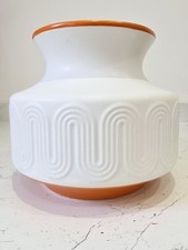 Mid Century Style NEXT White & Dark Orange Embossed Ceramic Vase LARGE 70s style