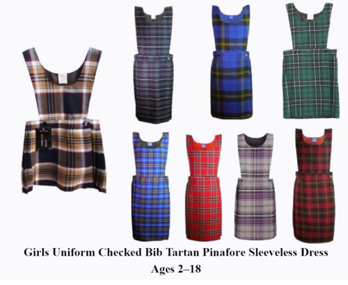 Girls uniform checked bib - girls,