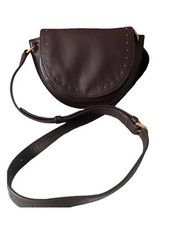 Jigsaw Dark Burgundy Leather Small Cross Body/Shoulder Bag Semi-Circle Handbag