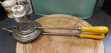 Mid-Century Nutbrown Toasting Yellow Tongs Camping Fire Gas Vintage Kitchenalia